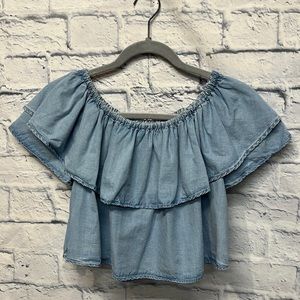 Zara Premium Denim Crop Top Chambray